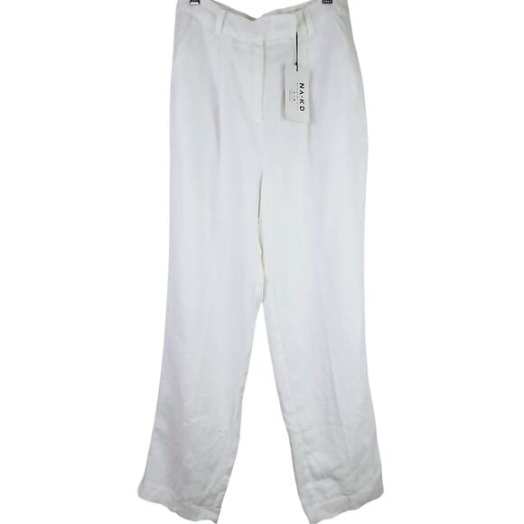 NA-KD EU 36 US 6 Women's White Linen Cropped Pants High Waist NWT - Picture 4 of 8